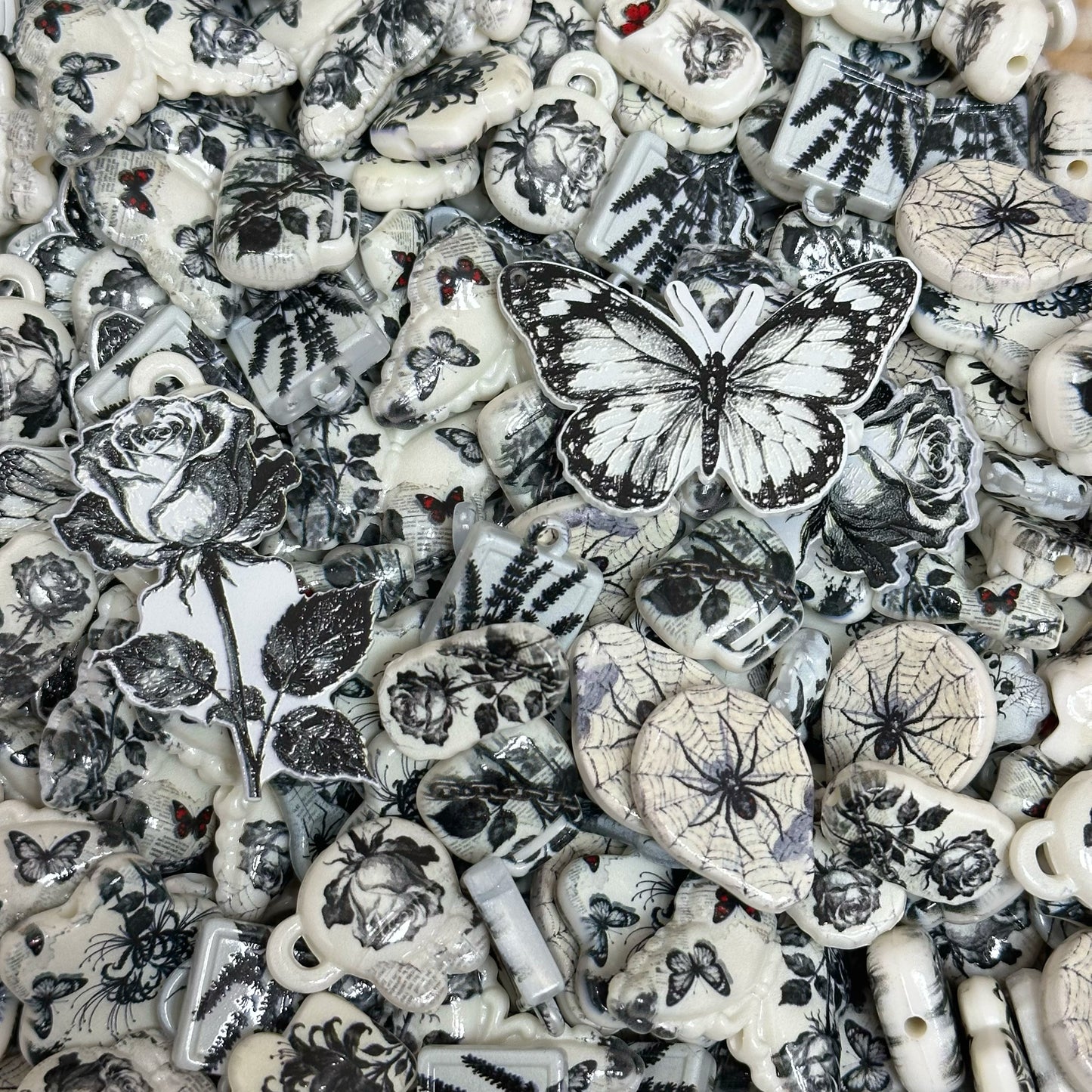 Acrylic beads-Black Butterfly Blossom (for phone chains, beadable pens, keychains)