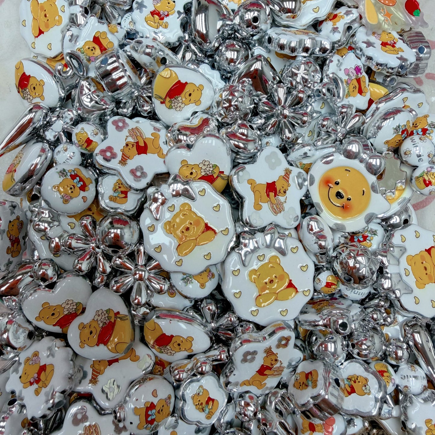 Acrylic beads-Silver Winnie(for phone chains, beadable pens, keychains)