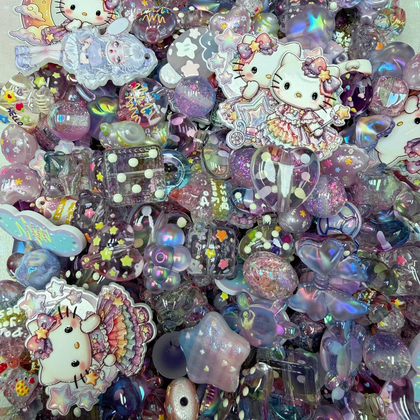 Acrylic beads-Purple Crystal Kitty(for phone chains, beadable pens, keychains)