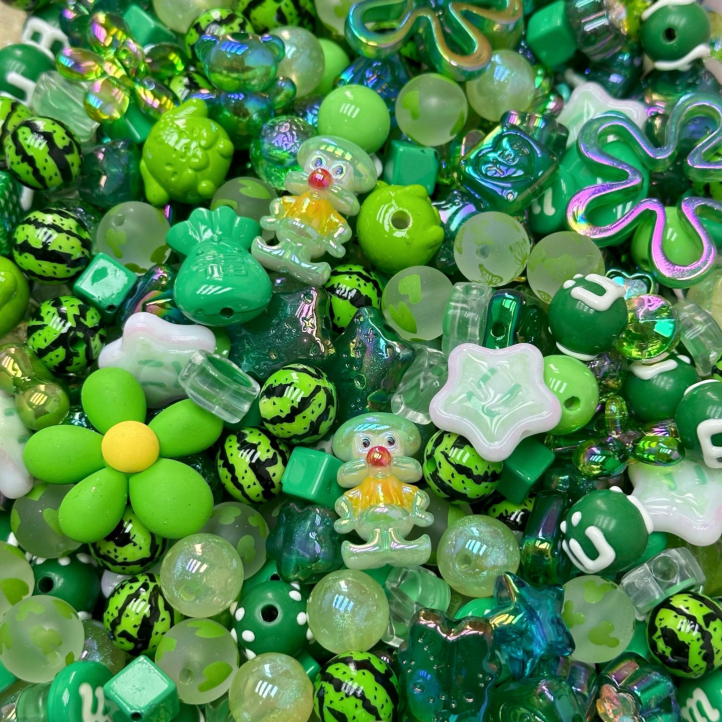 Acrylic beads – Deep Green Summer Watermelon for beadable pens, keychains, phone chains