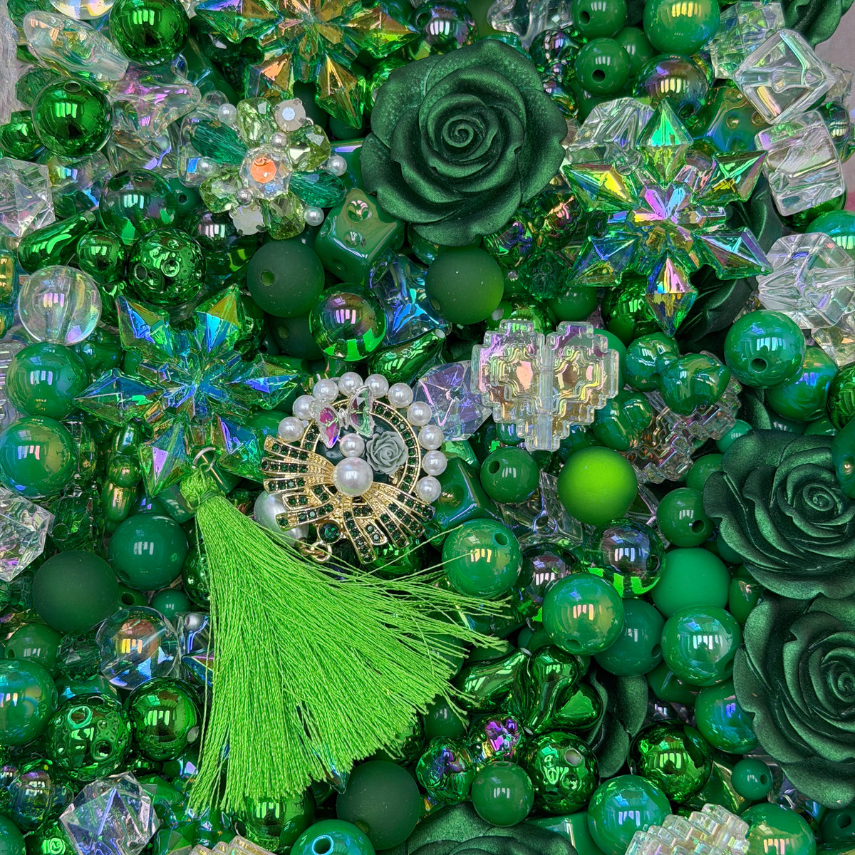 Acrylic beads-Green Forest(for phone chains, beadable pens, keychains)
