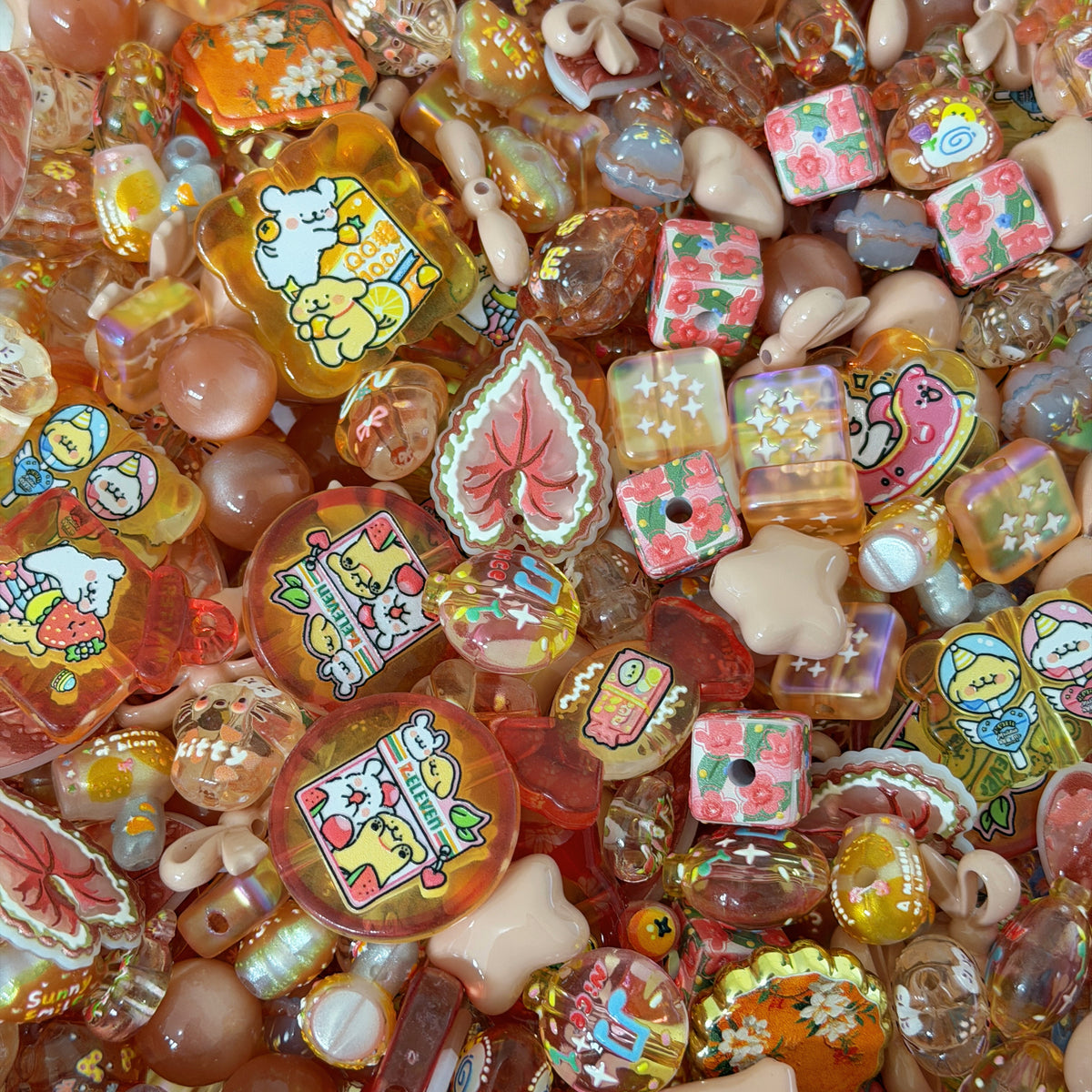 (BOGO)Acrylic beads-Orange Sanrio Line-Art Puppy(for phone chains, beadable pens, keychains)