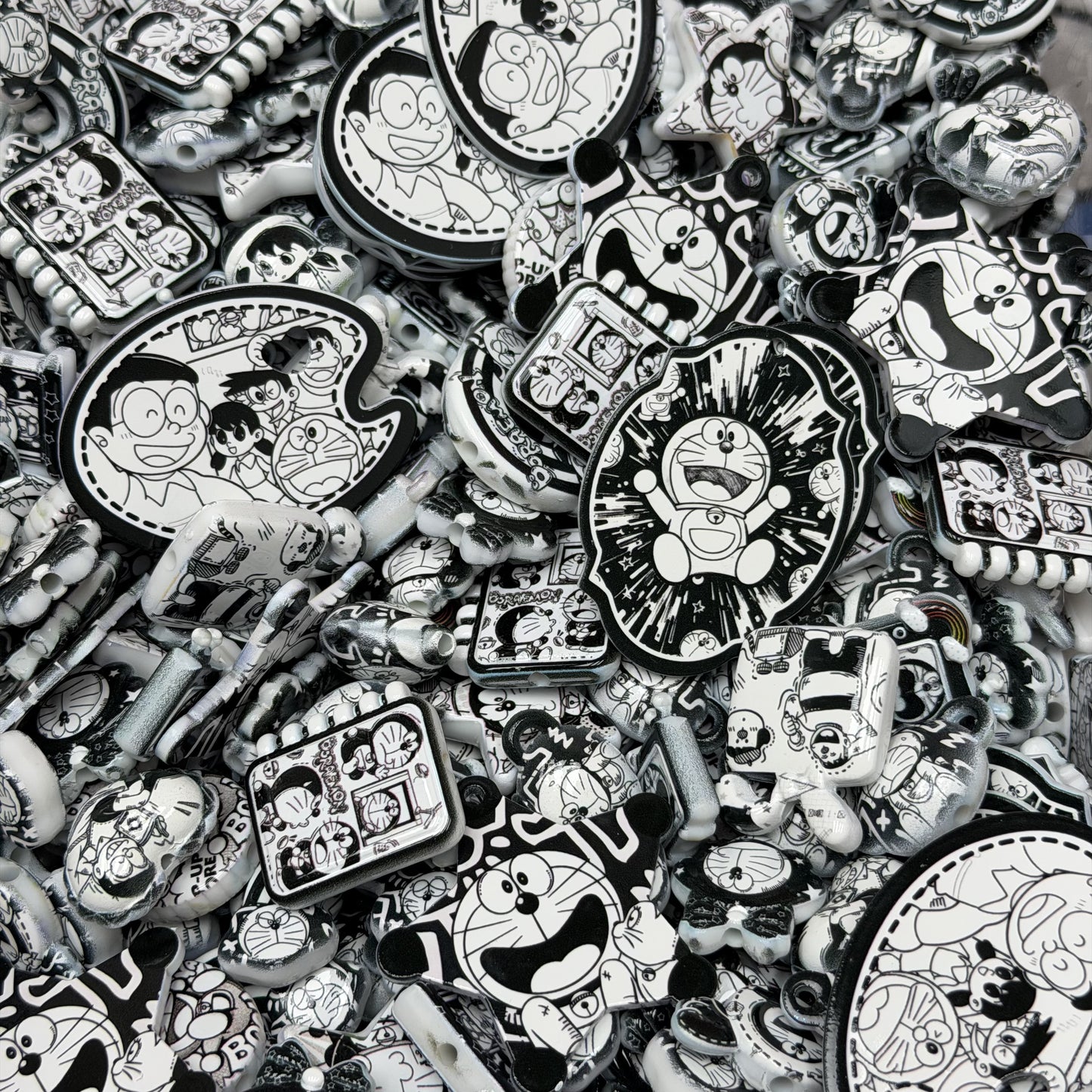 Acrylic beads-Black & White Doraemon(for phone chains, beadable pens, keychains)