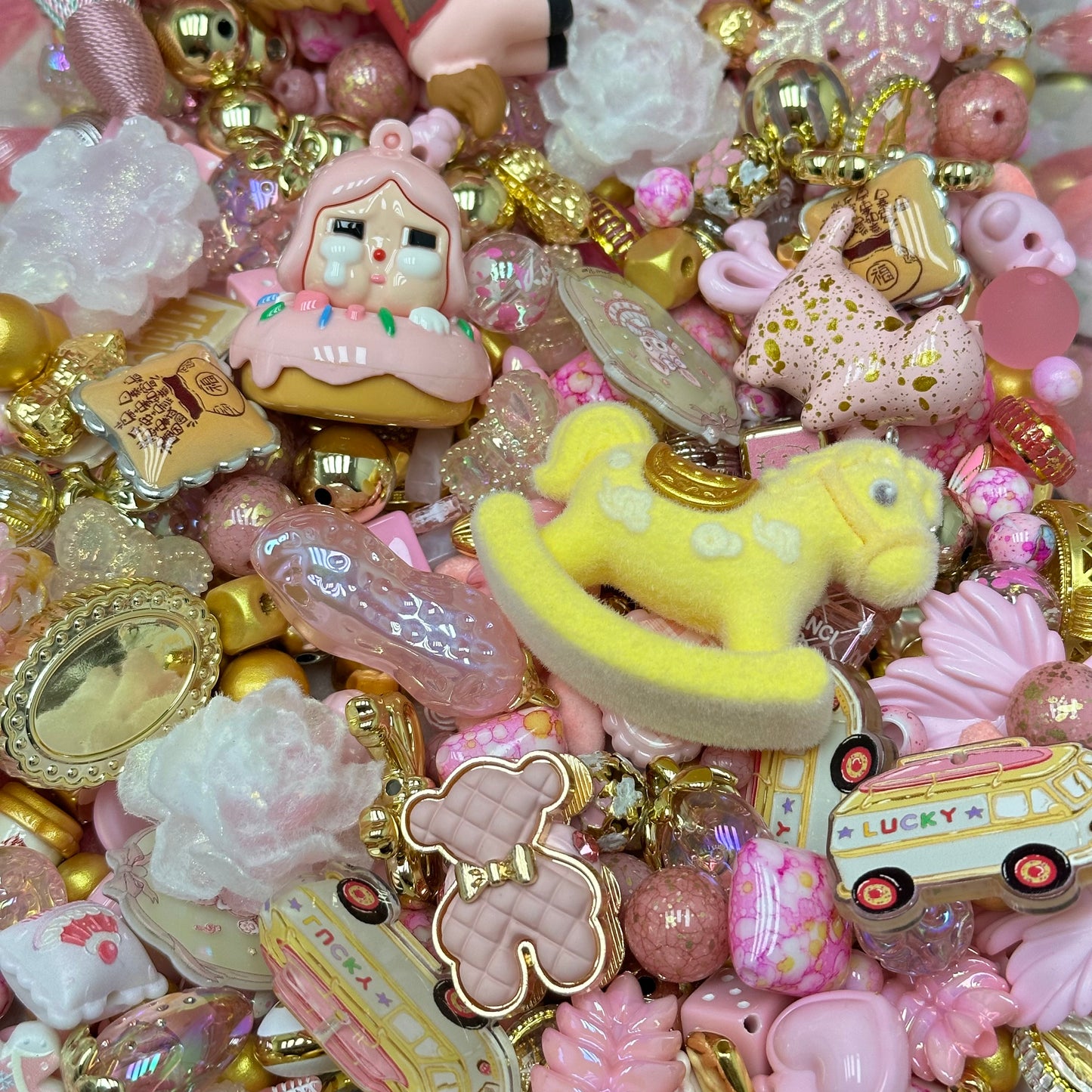 Acrylic beads – Lucky Gold & Pink Fortune for beadable pens, keychains, phone chains