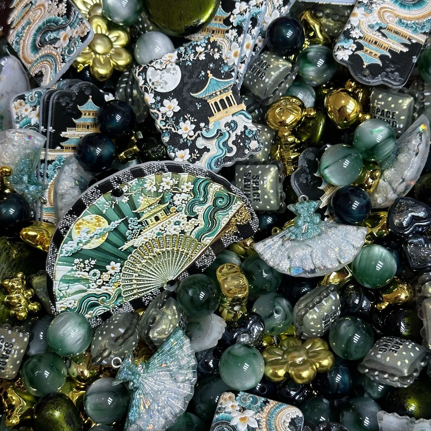 Acrylic beads-Moonlit Jade Garden(for phone chains, beadable pens, keychains)