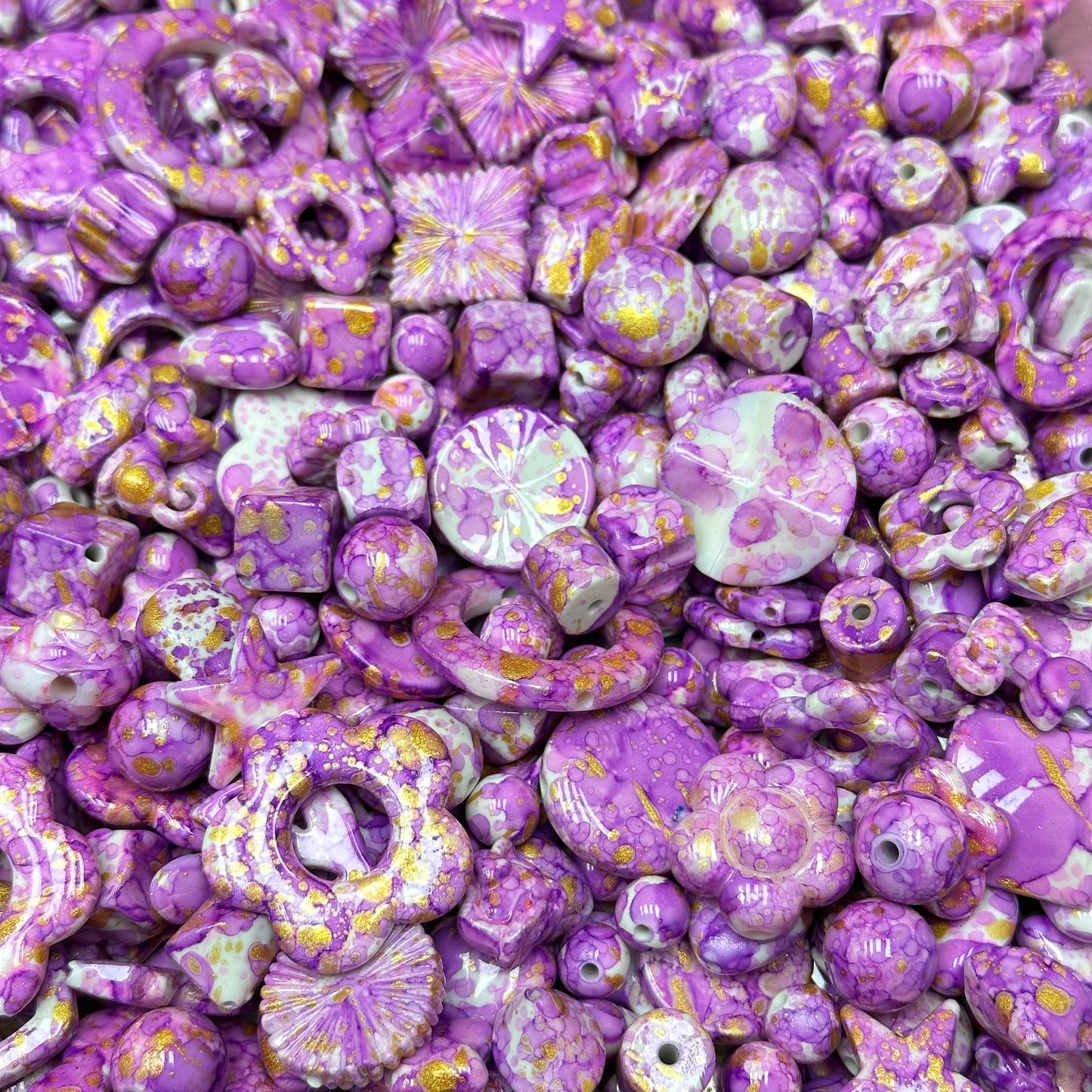 Acrylic beads – Lavender Golden Romance for beadable pens, keychains, phone chains