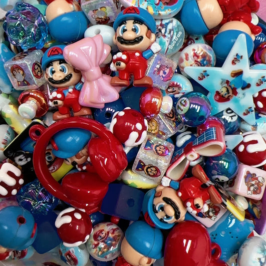Acrylic beads-Mario (for phone chains, beadable pens, keychains)