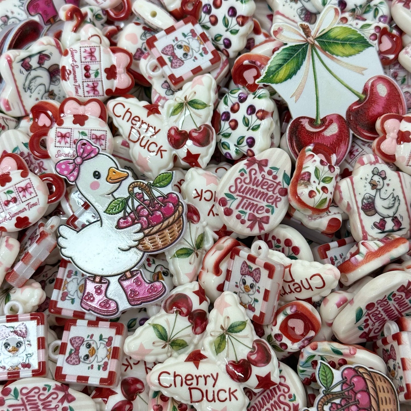 Acrylic beads-Cherry Duck(for phone chains, beadable pens, keychains)