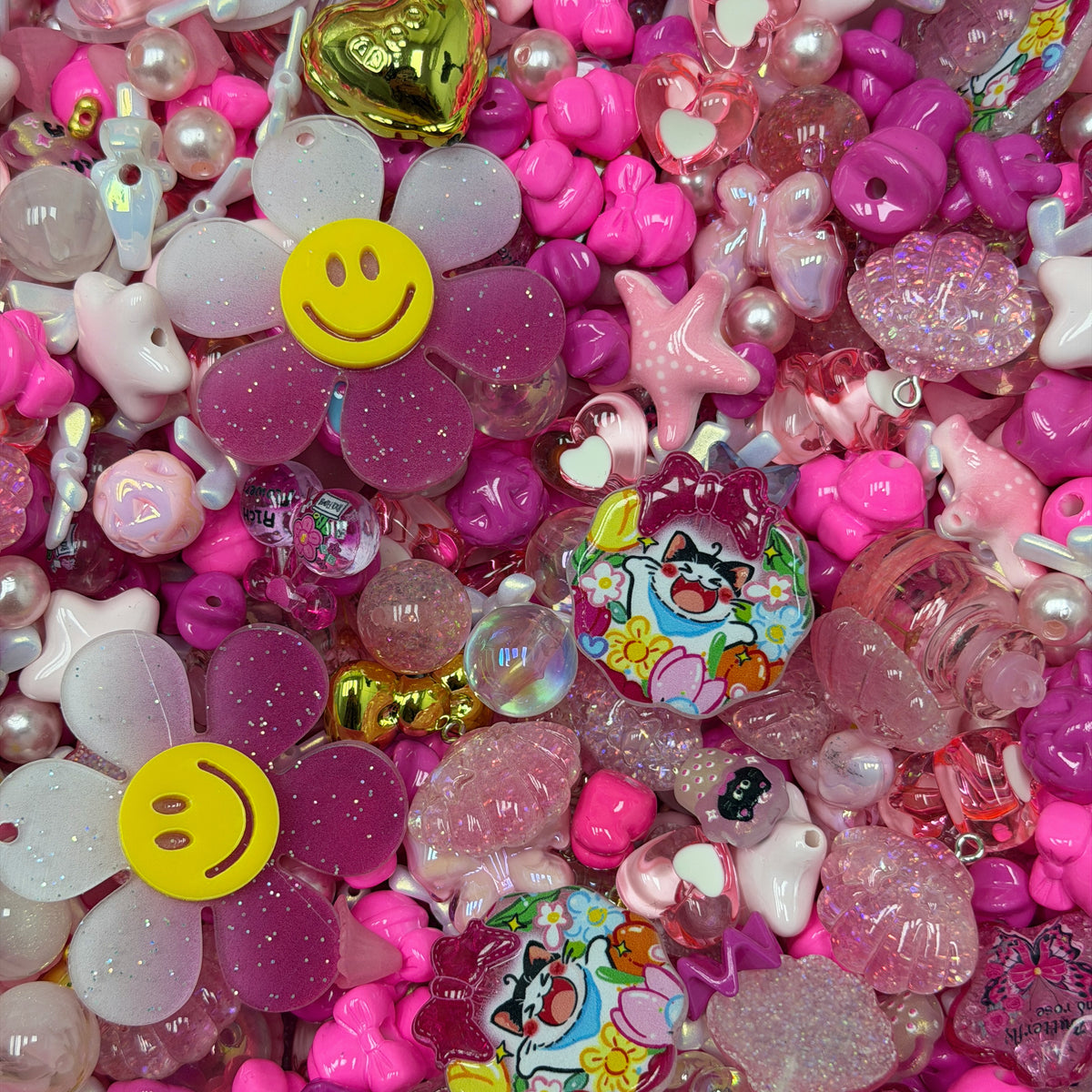 Acrylic beads- All Deep Pink(for phone chains, beadable pens, keychains)