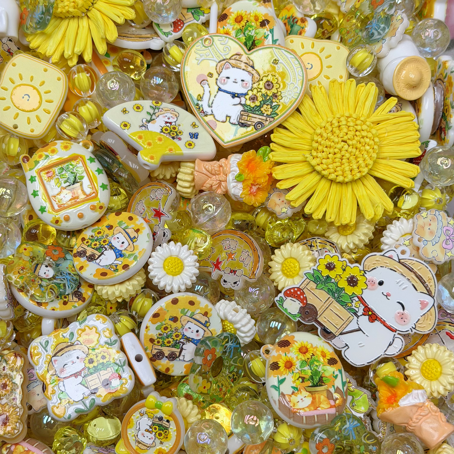 Acrylic beads-Sunflower Kitty(for phone chains, beadable pens, keychains)