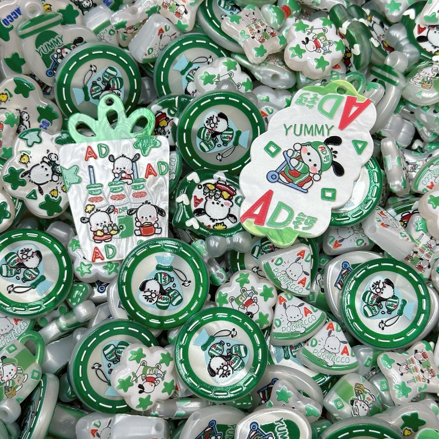 Acrylic beads-Green Pochacco(for phone chains, beadable pens, keychains)
