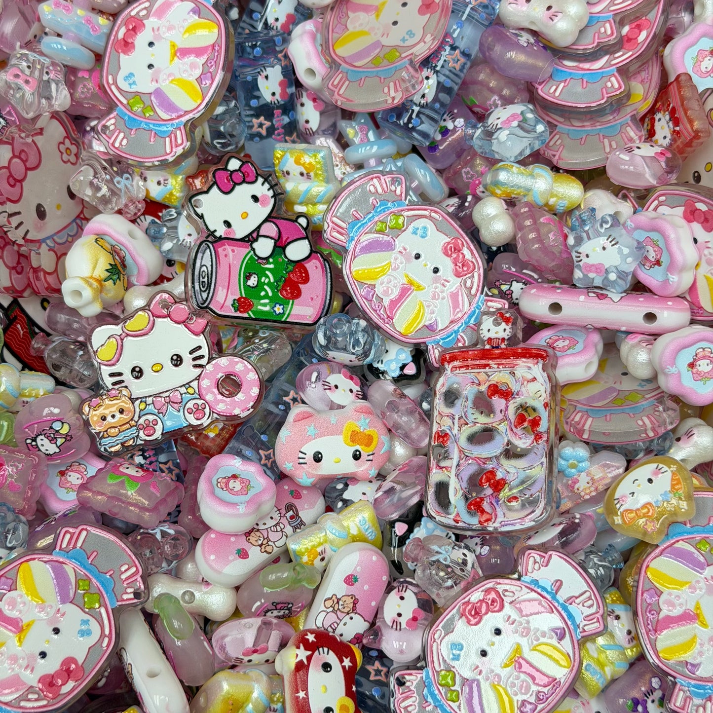 Acrylic beads-Rainbow Kitty(for phone chains, beadable pens, keychains)