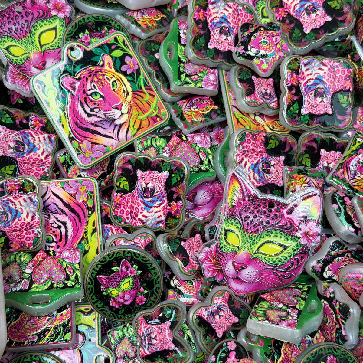 Acrylic beads- Pink Tiger(for phone chains, beadable pens, keychains)