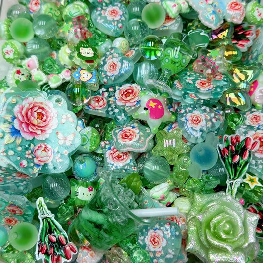 Acrylic beads-Emerald Peony Bloom(for phone chains, beadable pens, keychains)