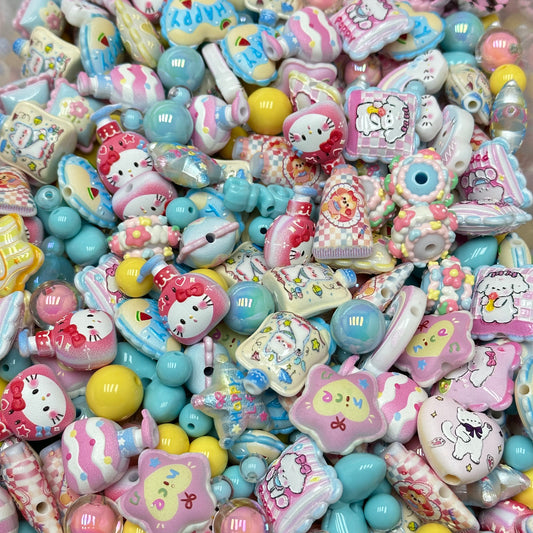 Acrylic beads – Pink & Blue Puppy for beadable pens, keychains, phone chains