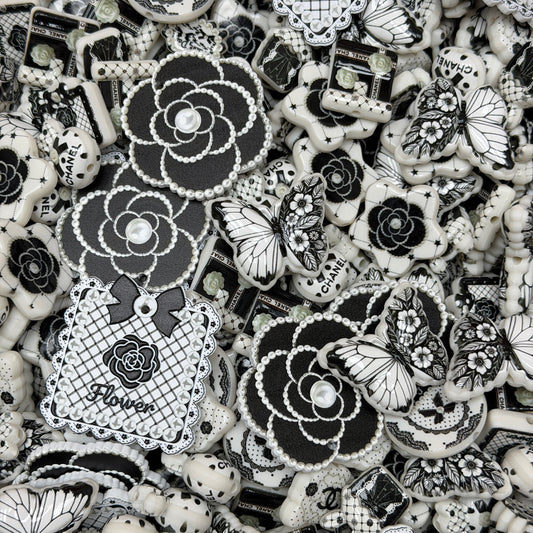Acrylic beads-Black & White Butterfly Garden(for phone chains, beadable pens, keychains)