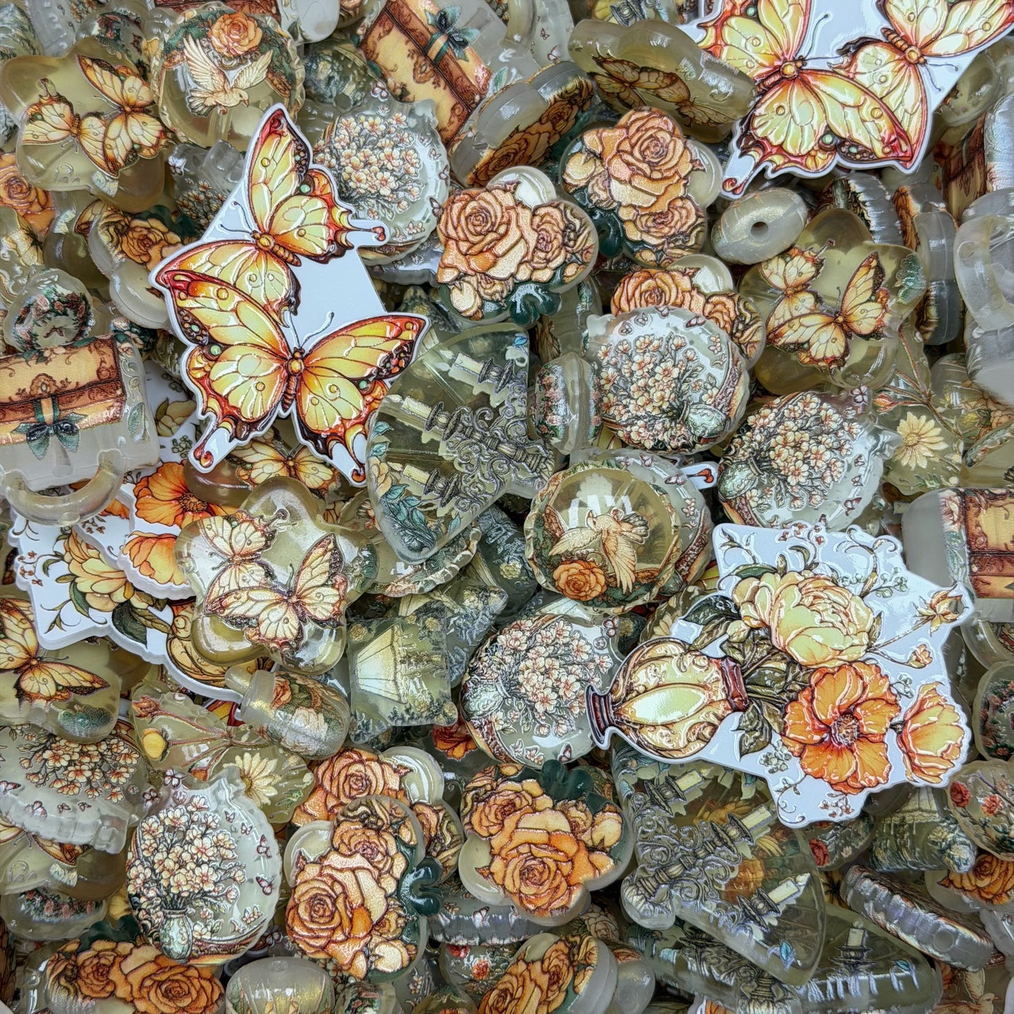 Acrylic beads-Orange Butterfly Blossom(for phone chains, beadable pens, keychains)