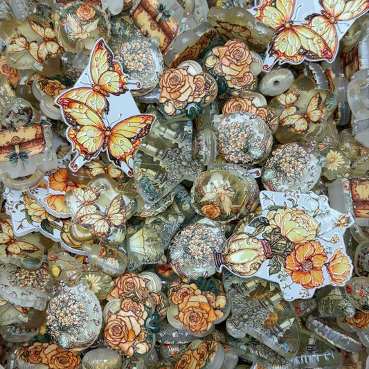 Acrylic beads-Orange Butterfly Blossom(for phone chains, beadable pens, keychains)