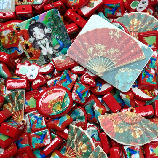 Acrylic beads – Emerald Peacock for beadable pens, keychains, phone chains