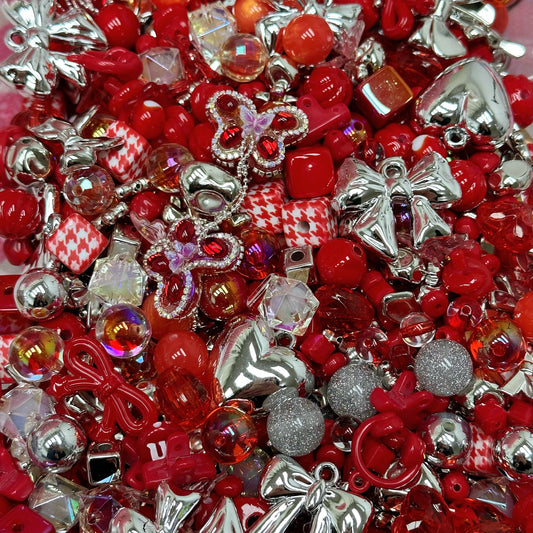 Acrylic beads – Red & Silver Clash for beadable pens, keychains, phone chains