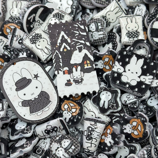 Acrylic beads –  Black and White Miffy for beadable pens, keychains, phone chains