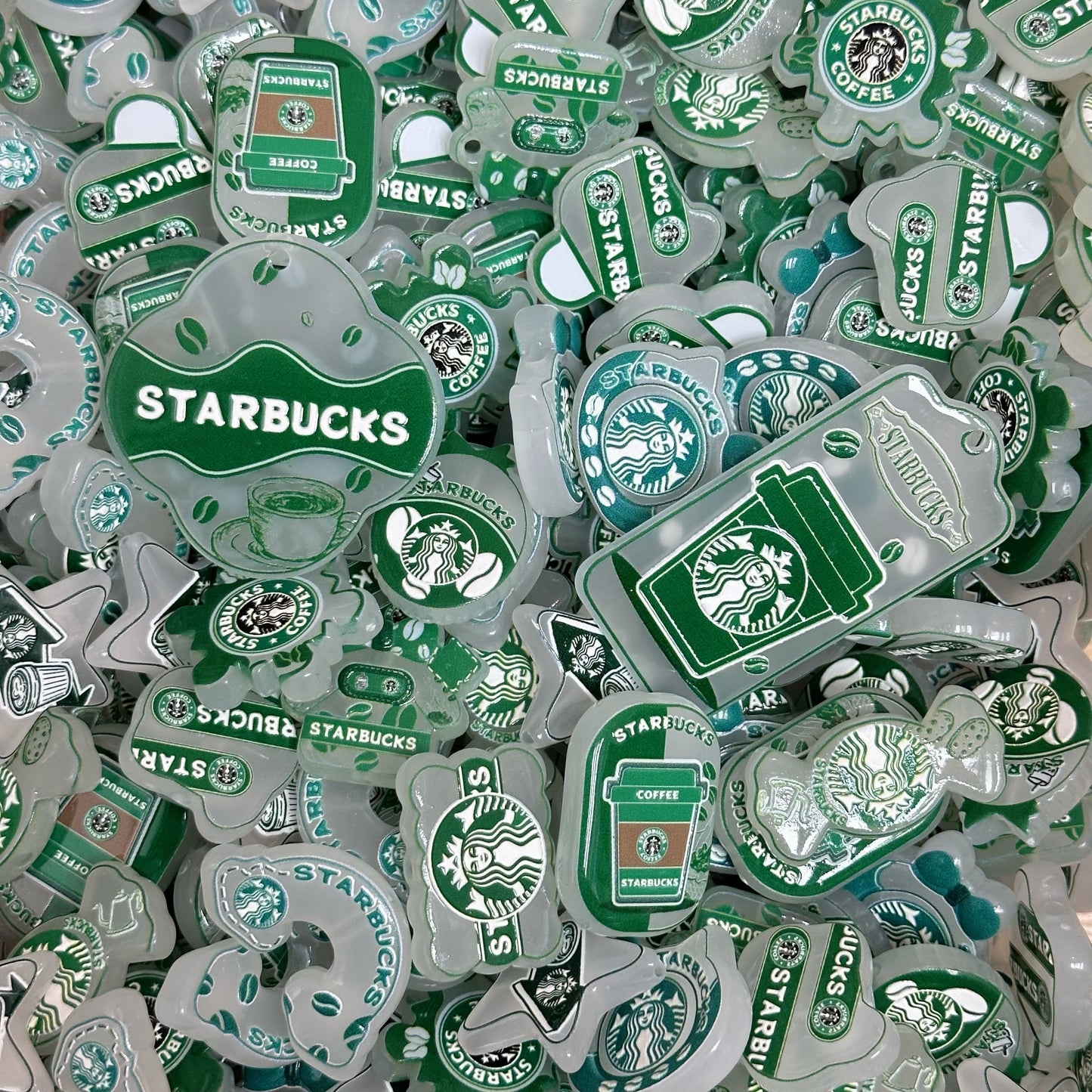 Acrylic beads-Green Glow Coffee Star (for phone chains, beadable pens, keychains)