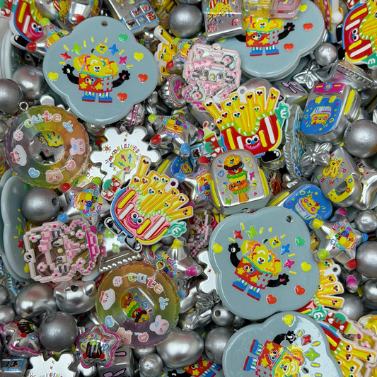 Acrylic beads-Silver Crazy Fries(for phone chains, beadable pens, keychains)