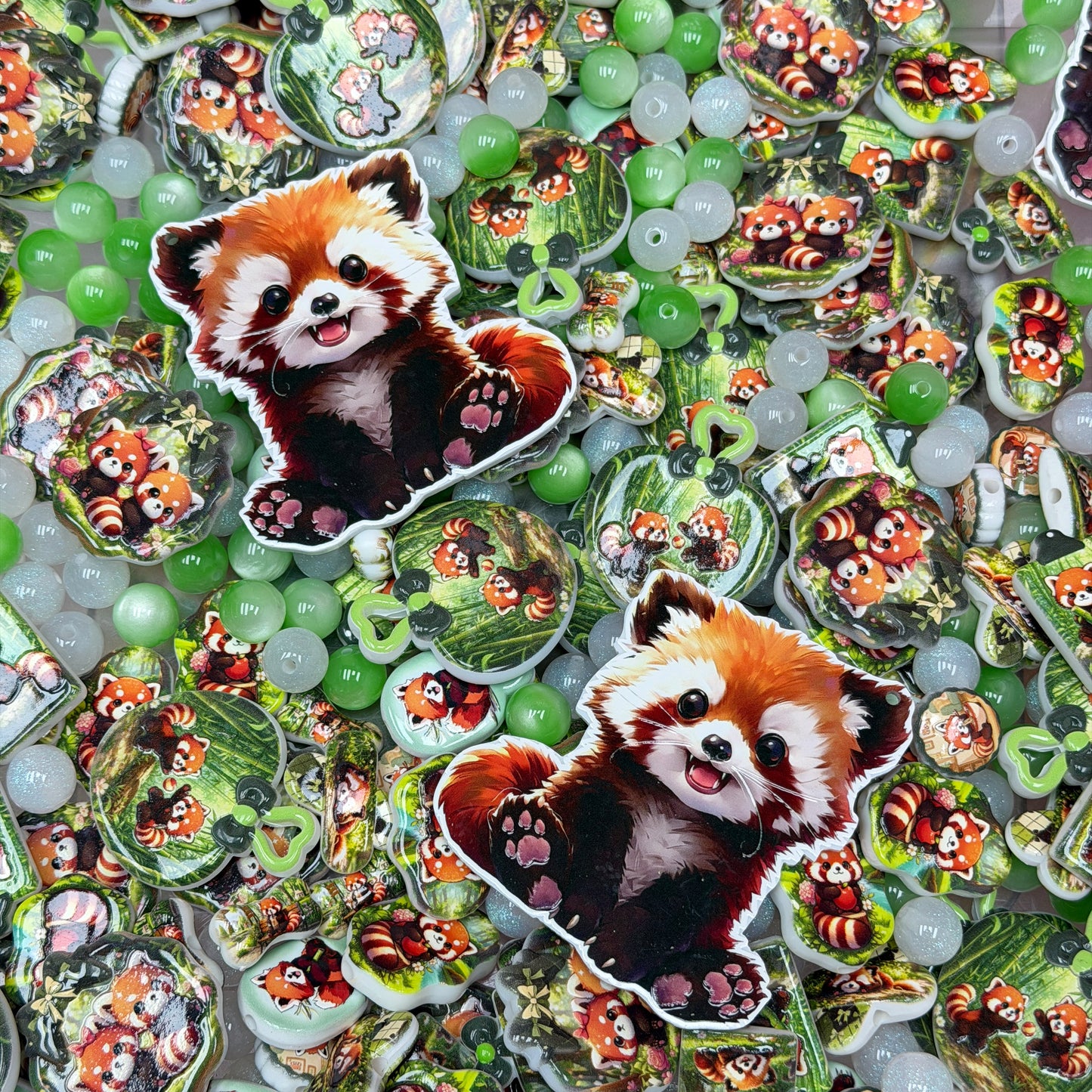 Acrylic beads-Little Raccoon in the Forest(for phone chains, beadable pens, keychains)