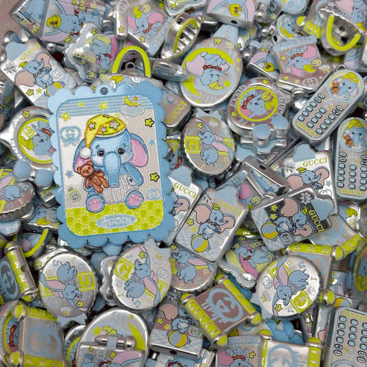 Acrylic beads – Silver Blue Flying Elephant for beadable pens, keychains, phone chains