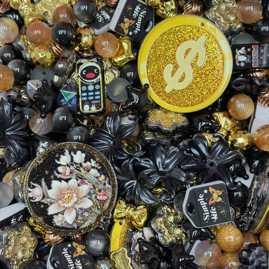 Acrylic beads-Black & Gold(for phone chains, beadable pens, keychains)