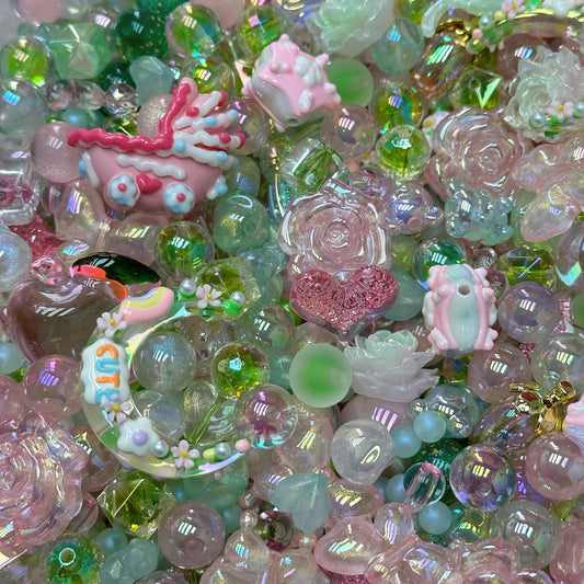 Acrylic beads –  Shimmering Pink & Green for beadable pens, keychains, phone chains