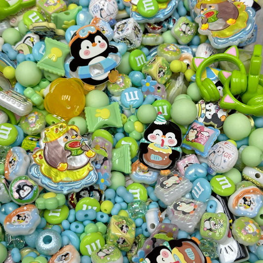 Acrylic beads-Aqua Penguin(for phone chains, beadable pens, keychains)