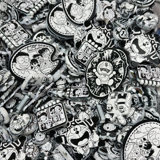 （BOGO）Acrylic beads-Black & White Doraemon(for phone chains, beadable pens, keychains)