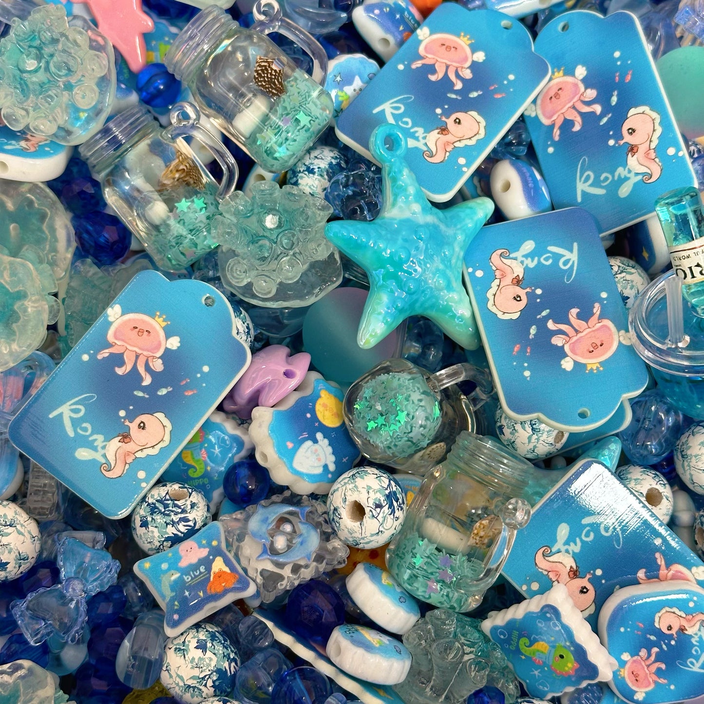 Acrylic beads –  Blue Ocean for beadable pens, keychains, phone chains
