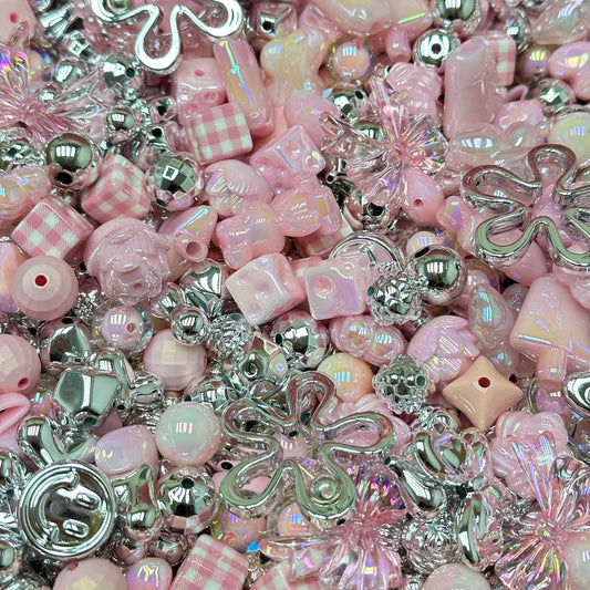 Acrylic beads- Pink&silver (for keychains,beadable pens, phone chains)
