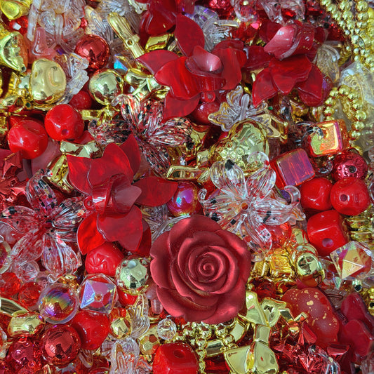 (BOGO)Acrylic beads-Red & Golden Rose(for phone chains, beadable pens, keychains)