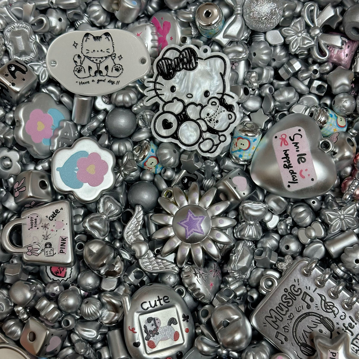 Acrylic beads-Silver Radiance(for phone chains, beadable pens, keychains)