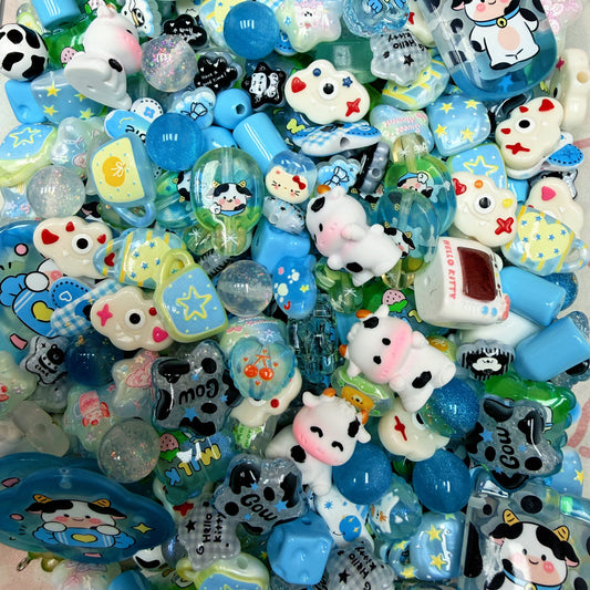 Acrylic beads-Icy Blue Cow(for phone chains, beadable pens, keychains)
