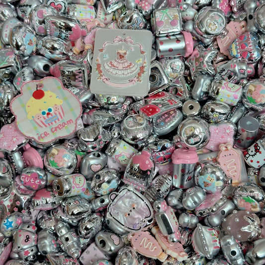 Acrylic beads-Colourful Silver (for phone chains, beadable pens, keychains)