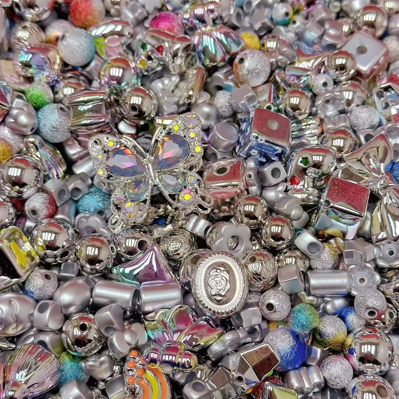Acrylic beads – Colorful Silver for beadable pens, keychains, phone chains