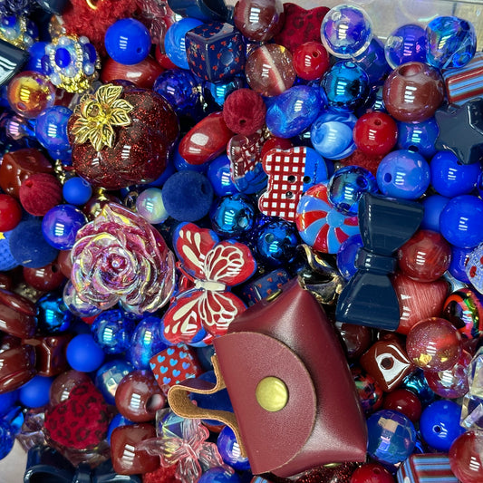 Acrylic beads-Blue and Red Memory (for beadable pens, keychains, phone chains)