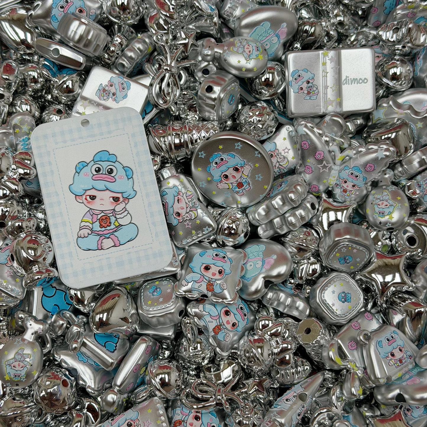 Acrylic beads-Silver DIMOO & Quirky Fish(for phone chains, beadable pens, keychains)