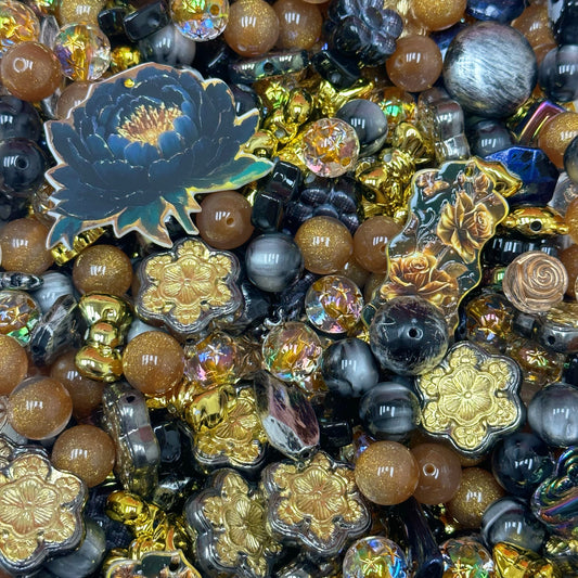 Acrylic beads-Gold & Blue Dream(for phone chains, beadable pens, keychains)