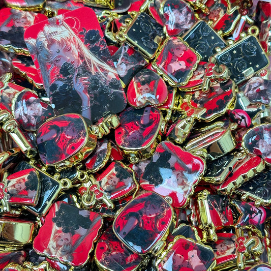 Acrylic beads-Gold and Scarlet Sailor Moon (for beadable pens, keychains, phone chains)