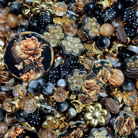Acrylic beads-Black Gold Rose (for phone chains, beadable pens, keychains)