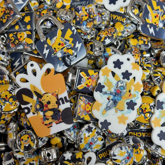Acrylic beads –  Pikachu in Silver for beadable pens, keychains, phone chains