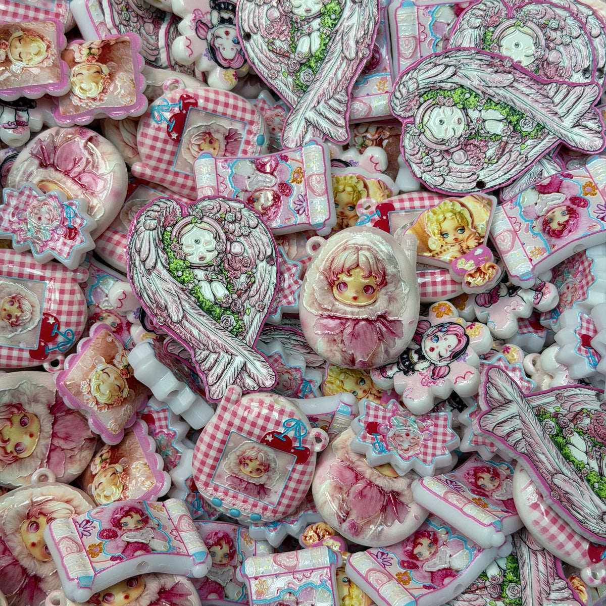 Acrylic beads- Pink Wing SP(for phone chains, beadable pens, keychains)