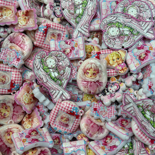 Acrylic beads- Pink Wing SP(for phone chains, beadable pens, keychains)