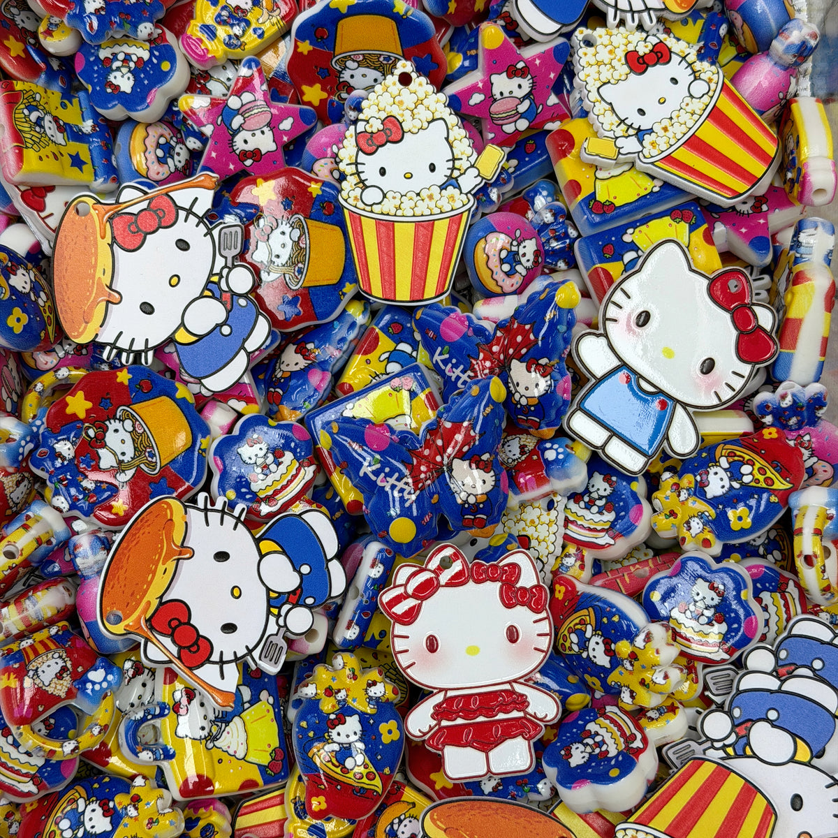 Acrylic beads-Red and Blue Kitty(for phone chains, beadable pens, keychains)